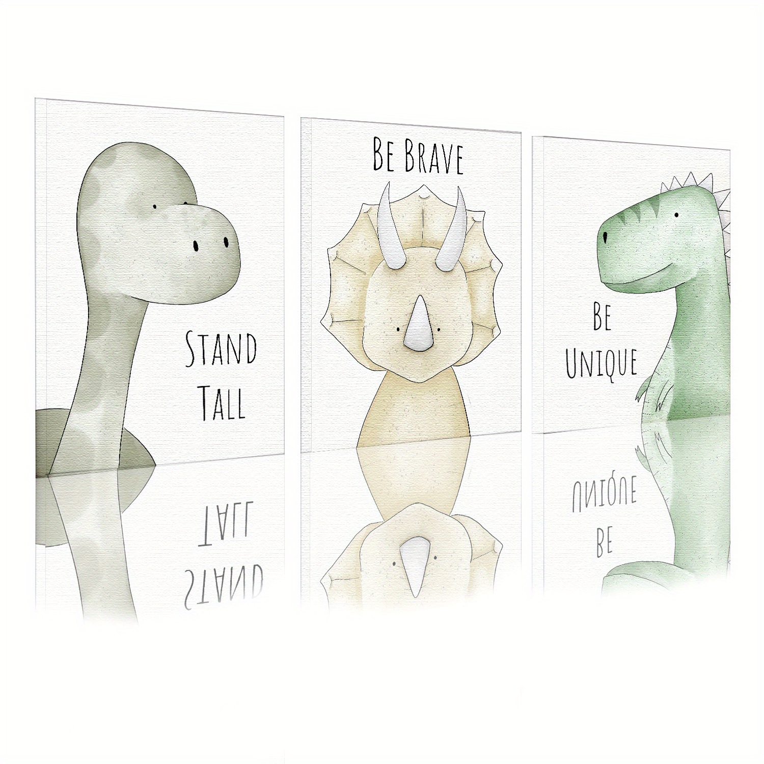 

3pcs/set Framed Ready To Hang Abstract Dinosaur Posters Wall Art, Motivation Statement Stand Tall Be Brave Be Unique, For Boys Room Living Room Bedroom Decor