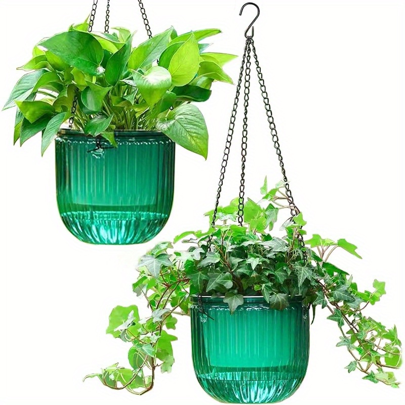 

2pcs Automatic Watering Hanging Flowerpot Indoor Hanging Flowerpot, Outdoor Hanging Flowerpot Basket With 3 Hook Drainage Holes, For Garden And Home Furnishings