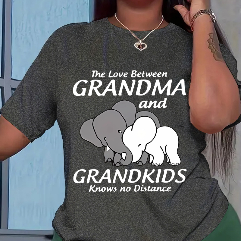 

Grandma & Elephant Print T-shirt, Short Sleeve Crew Neck Casual Top For Summer & Spring, Women's Clothing