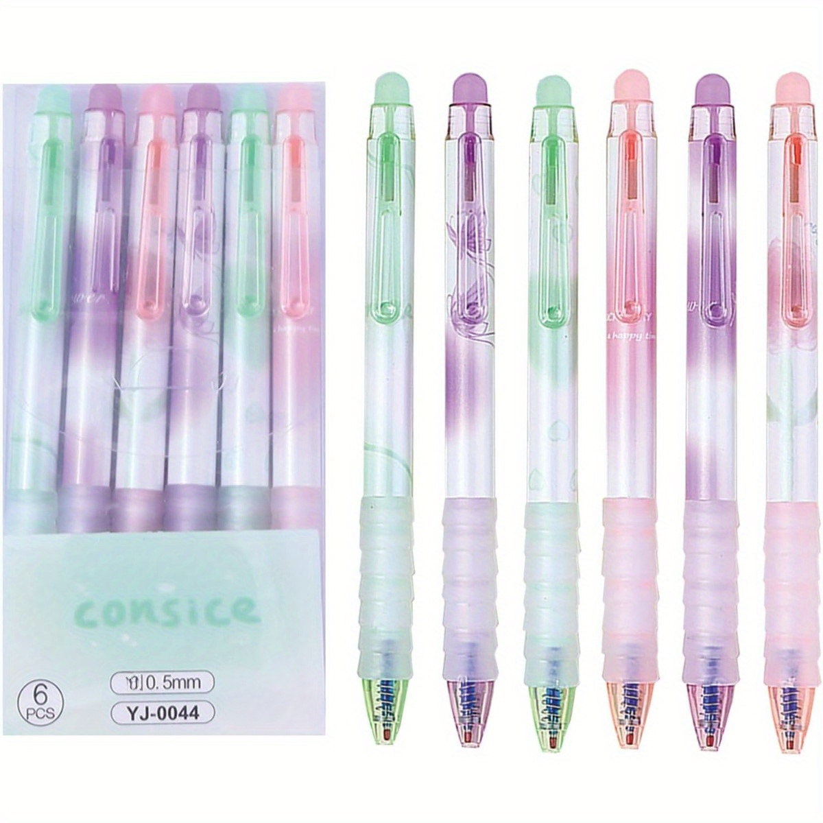 

6 Pcs Erasable Gel Pens - Retractable Fine Point 0.5mm - Aesthetic Pastel Plastic Pens For Office And School Use