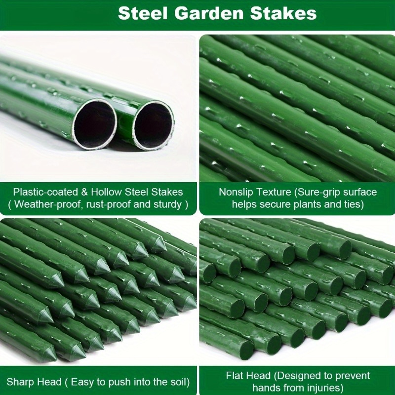 

10-piece Heavy-duty Coated Steel Garden Stakes, 1.97ft - Durable Plant Support Poles For Trees & Climbing Plants, Easy Install, Waterproof