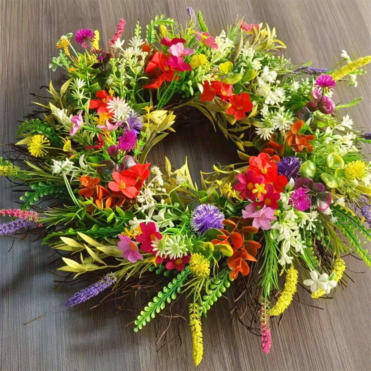 

1pc Artificial Wildflower Wreath Garland 17.71in Faux Flower Hanging Vine Purple Flowers Ivy Spring Garland With Eucalyptus Boston Fern Vine For Sign Board Party Home Decor Birthday Party Gift