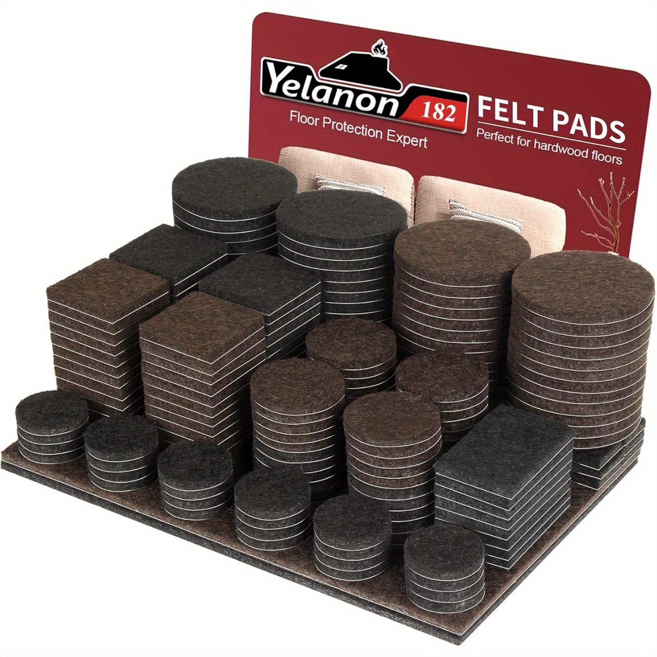 

Yelanon Felt Furniture Pads -182 Pcs Furniture Pads Self Adhesive, Cuttable Felt Chair Pads, Anti Floor Protectors For Furniture Feet Chair Legs, Felt Pads For Hardwoods Floors,