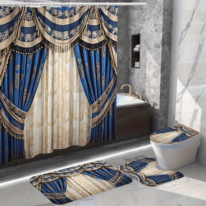 

Fashion Shower Curtain Sets With Non-slip Rug, Toilet Seat Cover, And 12 Hooks - Water-resistant Polyester Fabric - Woven Weave With Elegant Patterns - Dry Clean Only