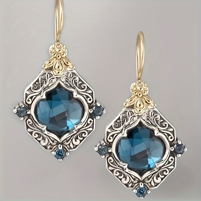 

Elegant Blue Rhombus Gemstone Dangle Earrings For Women