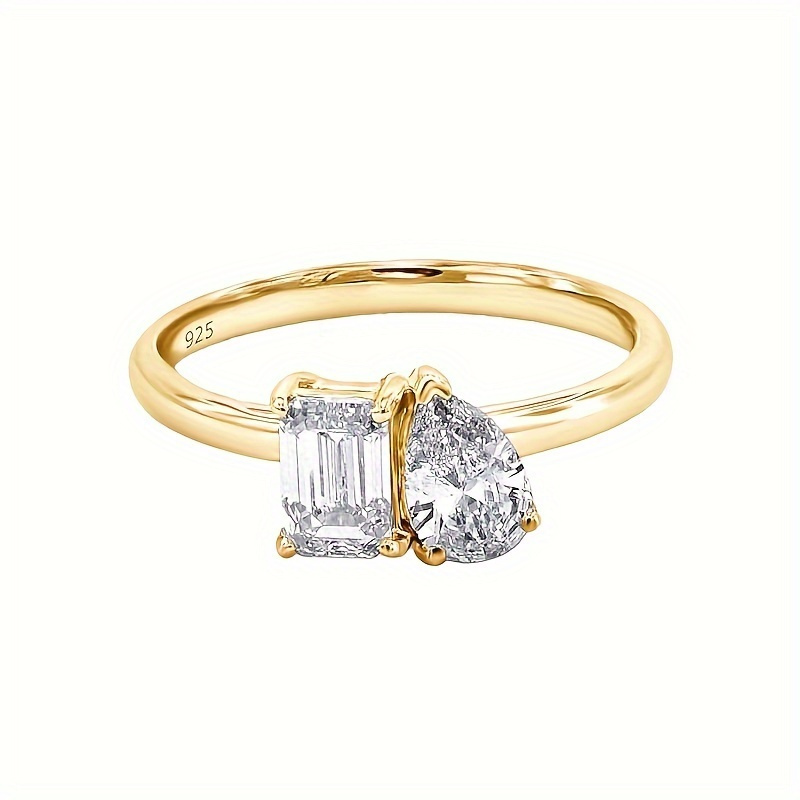2-carat S925 Sterling Silver Moissanite Double Stone Ring For Men And Women | Elegant And Luxurious, Suitable For Daily Wear And Special Occasions, Includes Gift Box