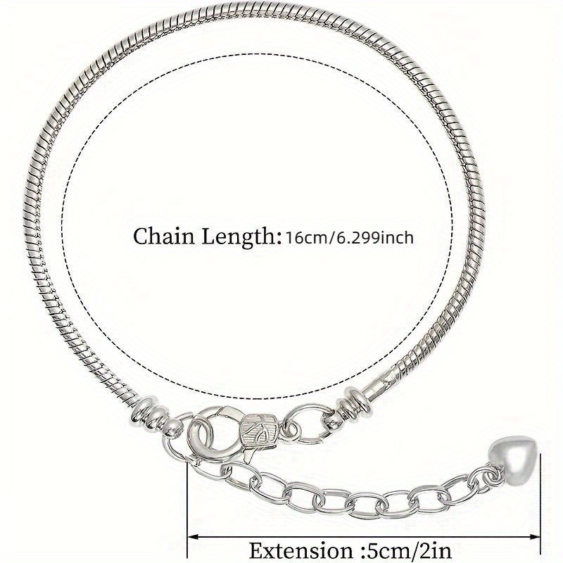 10pcs copper snake chain bracelet kit silver plated heart charm lobster clasp large hole spacer beads fashion   accessories for women and girls details 1