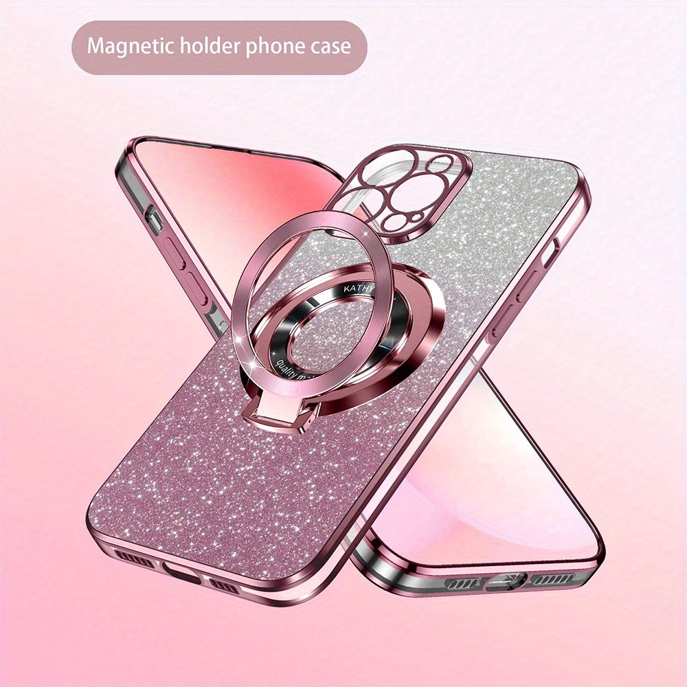 

Electroplated Anti-fall Tpu Phone Case With Magnetic Ring Holder And Flash Sticker For 7/8/11/12/14/15/x/xr/xs/pro Max/se3/mini Series