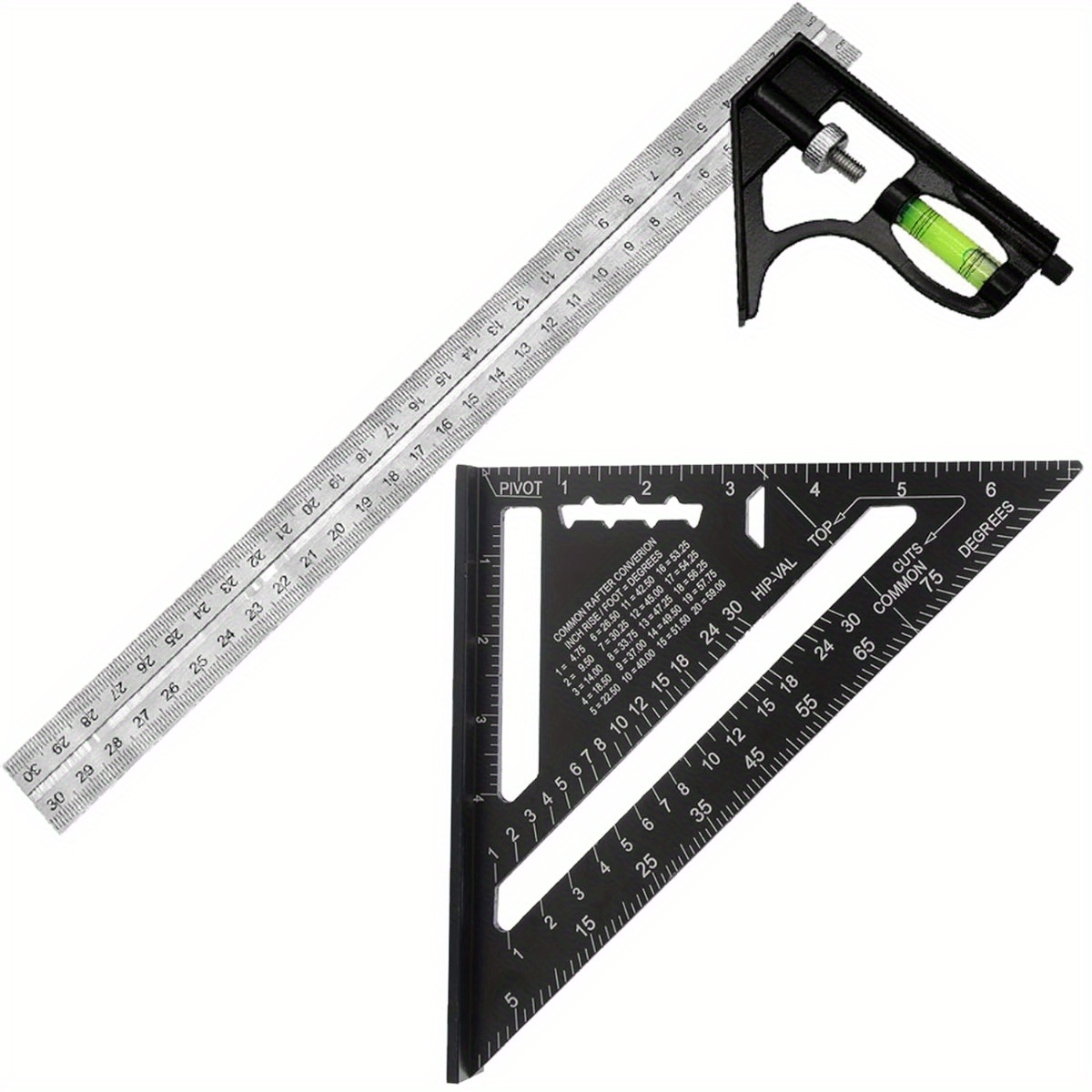 

Stainless Steel Ruler Set, 7-inch Imperial Triangle Ruler And Combination Square, Professional Drafting And Carpentry Tools, Durable Measuring Instrument Kit