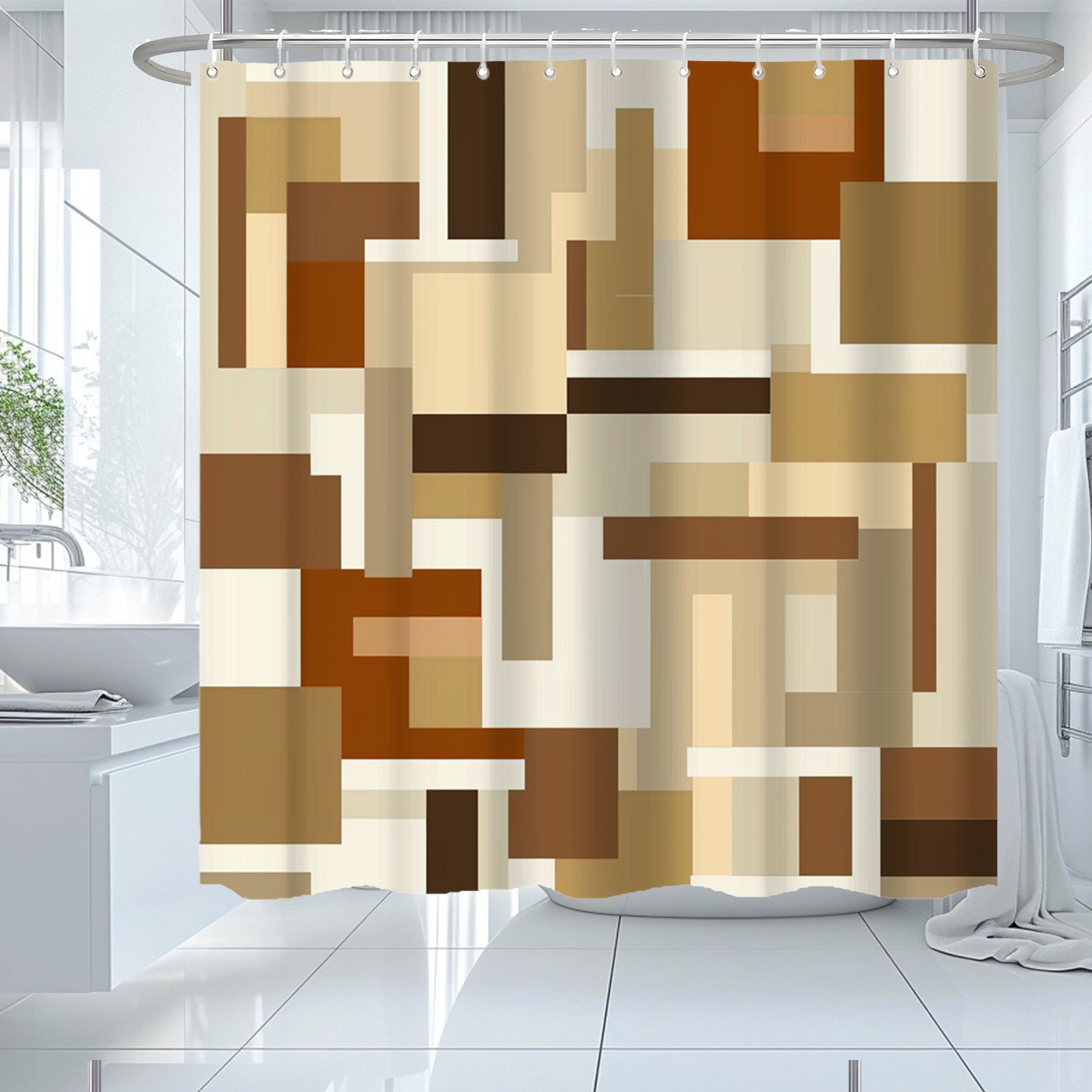 

Water-resistant Shower Curtain With Abstract Geometric Design, Polyester Arts-themed Bath Decor With Hooks, Woven Non-bleach Shower Curtain, 71x71 Inches - Pack Of 1