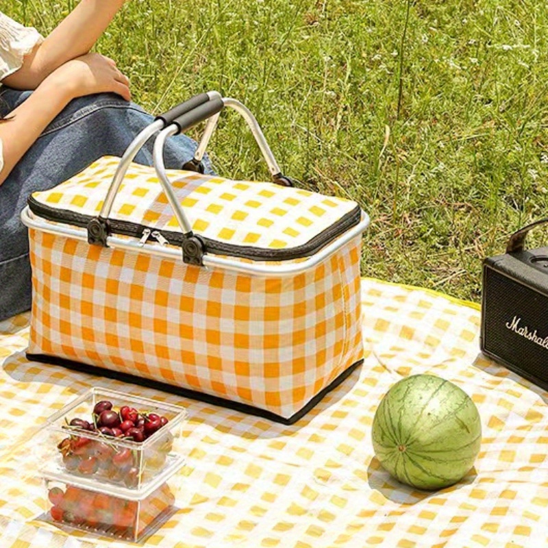 

Large Capacity Foldable Picnic Basket - Insulated Outdoor Camping Bag With Aluminum Frame And Thickened Fabric For Car Picnics