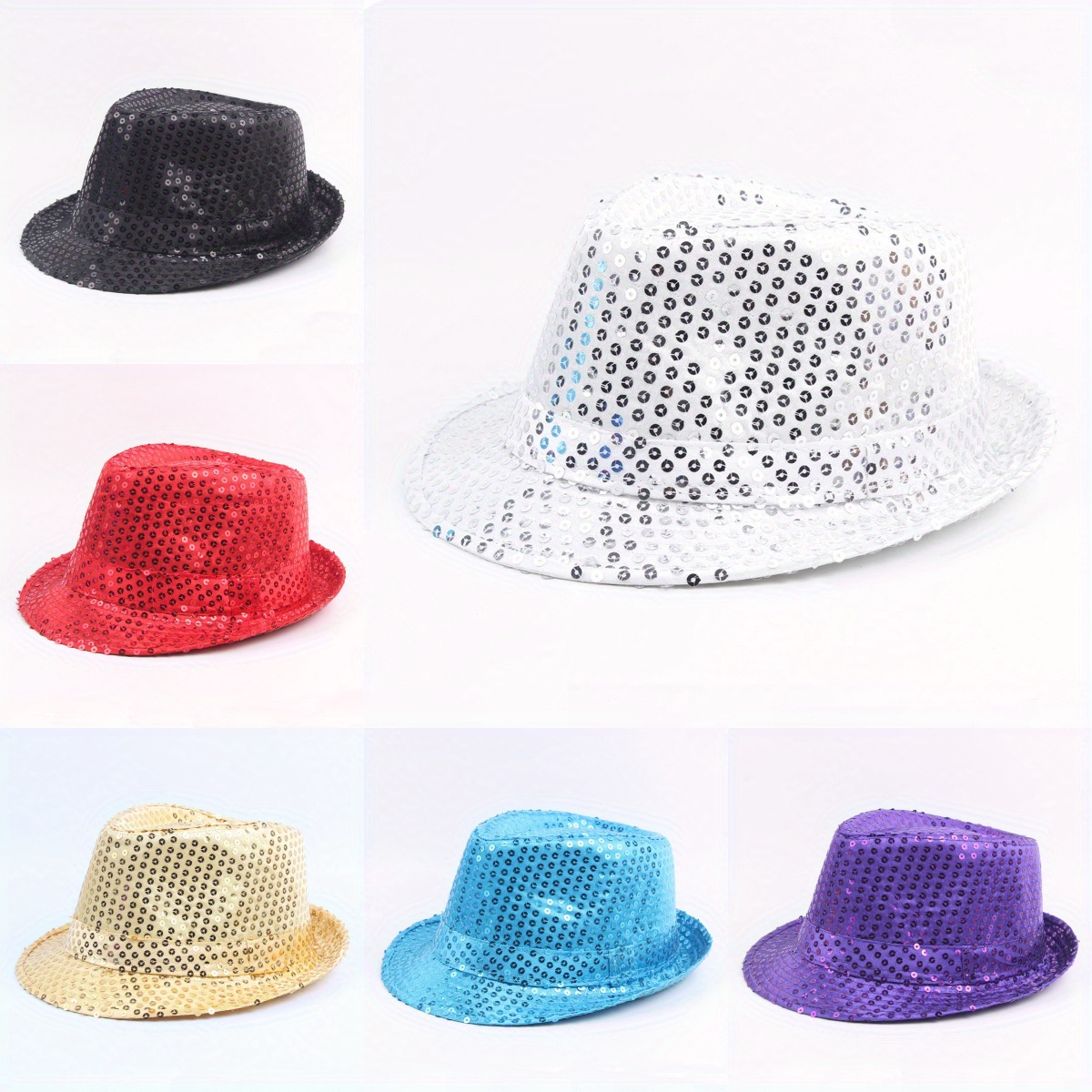 

Assorted Colors Sequin Bowler Hats, Sparkly Caps With Rolled , Hip-hop Jazz Hats For Women & Girls, Beaded Performance Headwear