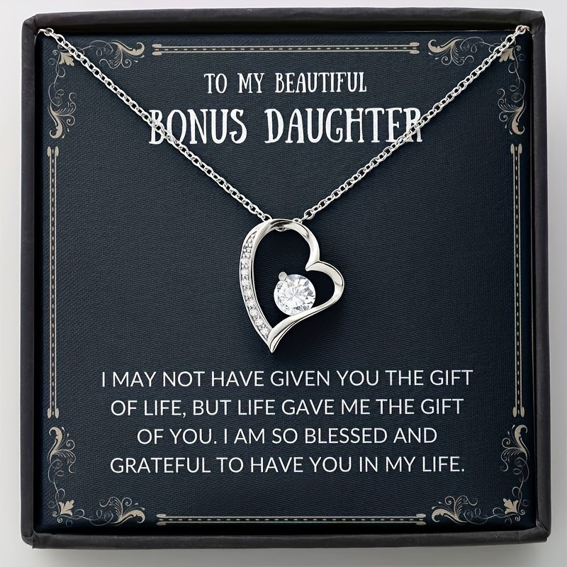 

Love Zircon Pendant Necklace Gift Box Card For Daughter Birthday Gift Christmas Gift