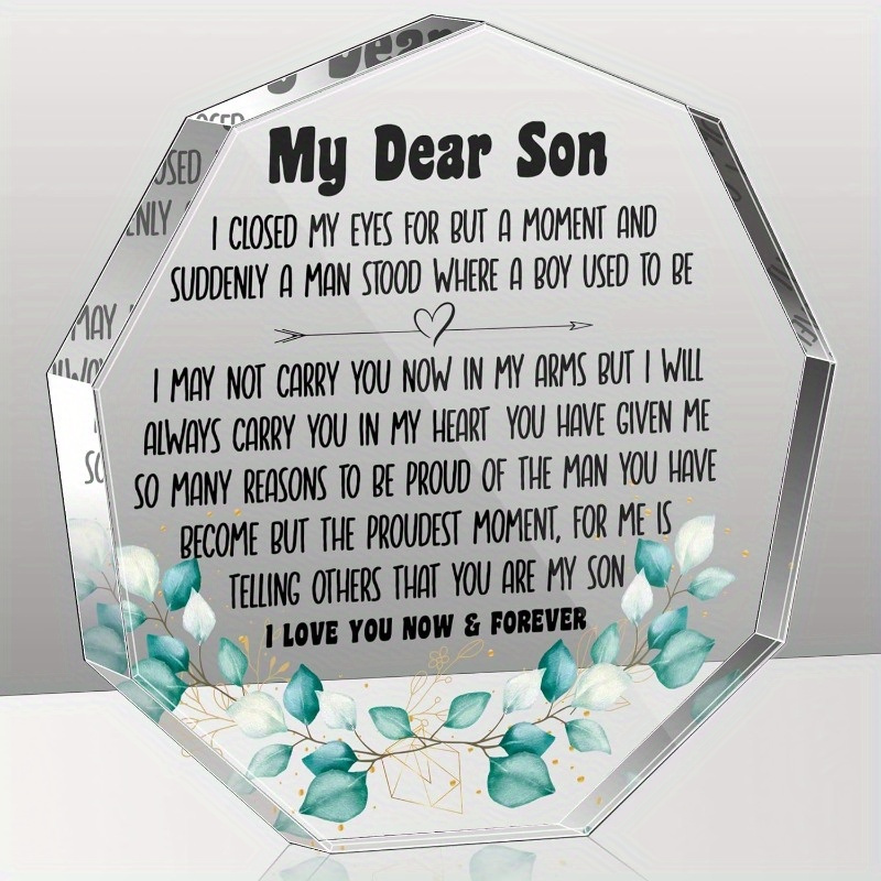 

1pc Dear Son Gifts From Mother, Birthday Gifts For Son, Father's Day Gifts For Son Proud Desk Decorative Signs For Home Office- Gifts For Dear Son