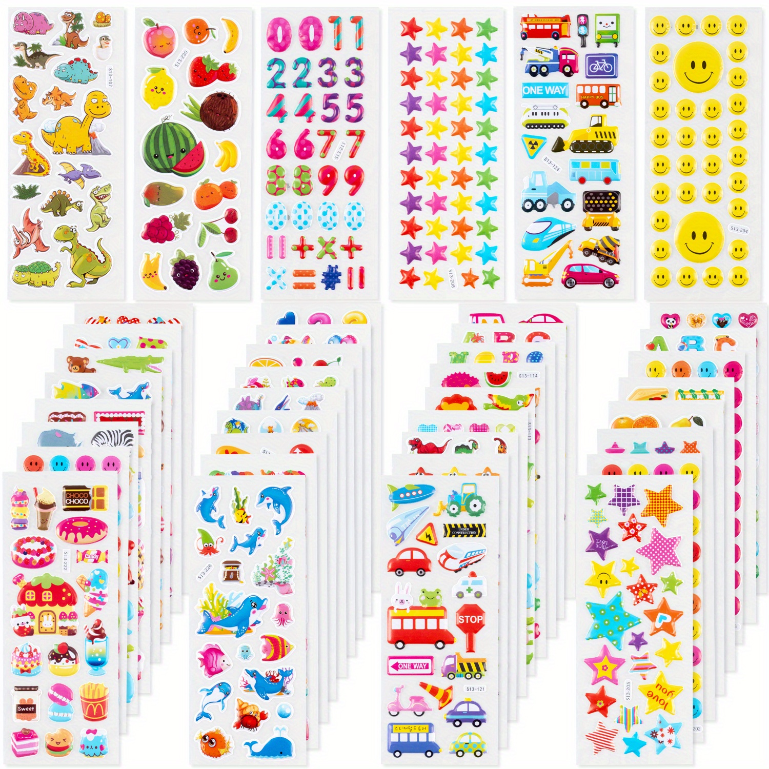 

40pcs 3d Puffy Stickers Variety Pack - Paper-based, No Electricity Needed - Fun Assorted Designs For Scrapbooking, Gifts, And Rewards With Animals, Stars, Fishes, Hearts, Dinosaurs, Cars, And More