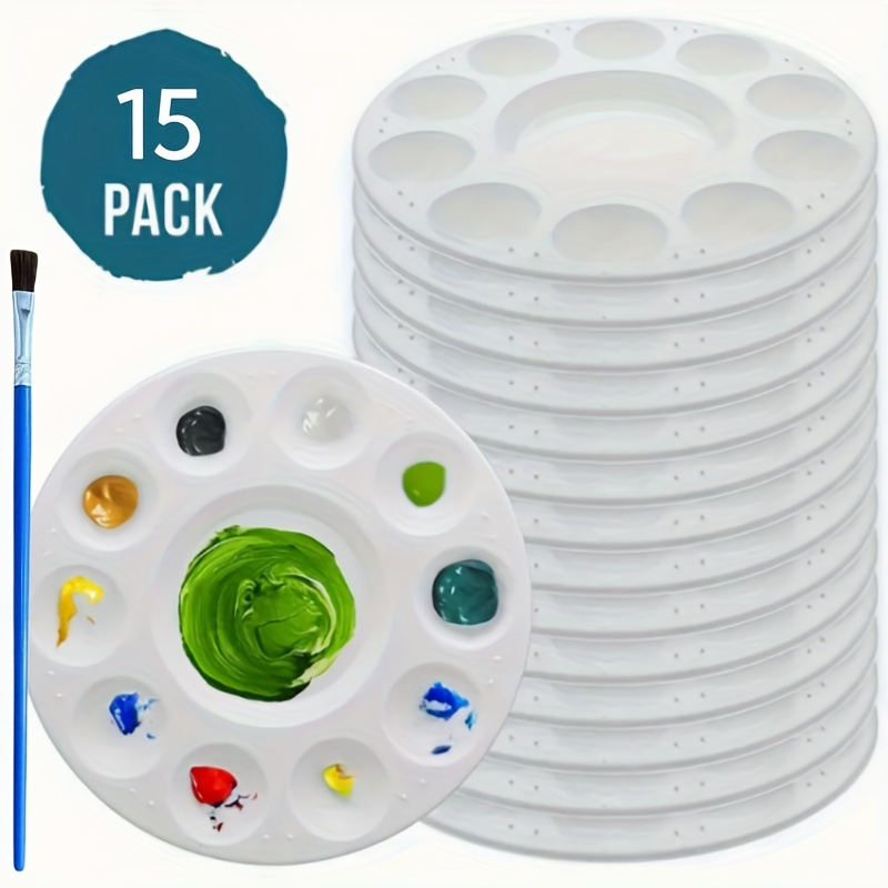 

15pcs Plastic White 10-hole Round Plastic Tray With 1 Paintbrush Art Pigment Painting Palette Painting Graffiti Palette Paint Palette Tray Paint Trays
