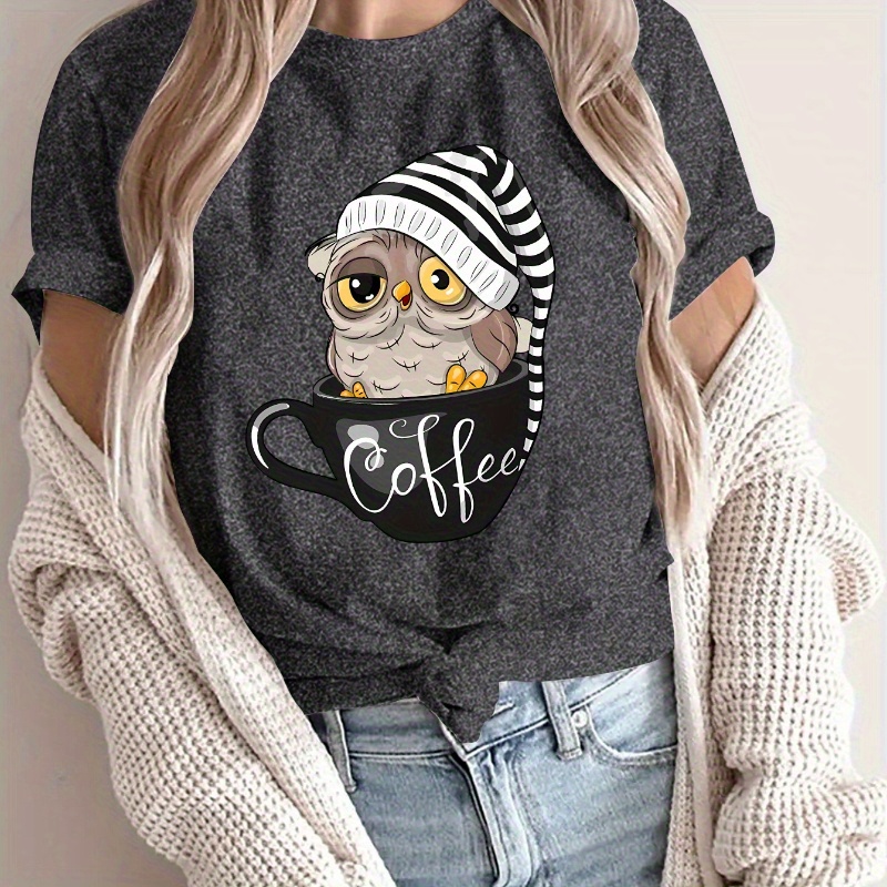 

Cartoon Print T-shirt For Women - Casual Crew Neck, Short Sleeve Top, , Machine Washable