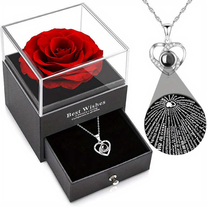 Rosa Vermelha Eterna com Colar Eu Te Amo - O Presente Perfeito para Ela no Dia   Namorados, Dia das Mães, Aniversário & Aniversários. 0