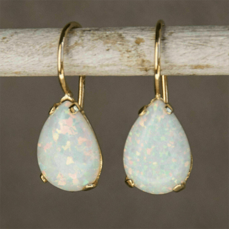 

Bohemian Style Teardrop Opal Drop Earrings, Zinc Alloy Fashion Jewelry, Vintage Boho Hook Earrings For Men & Women, Cute Accessory