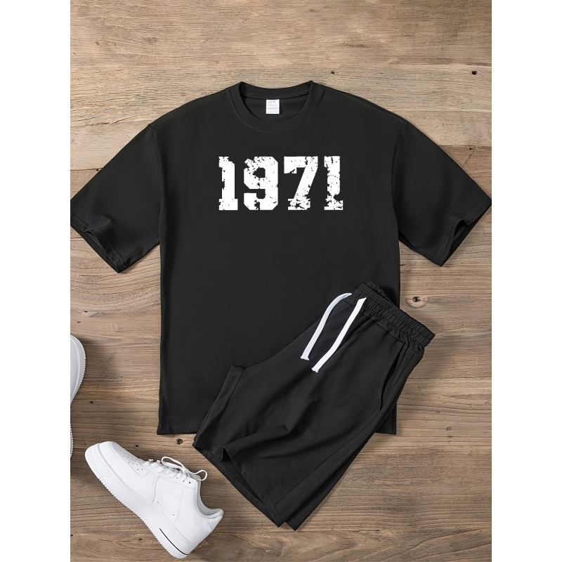 

1971 Printed, Heavy Cotton Men's Round Neck Short Sleeved T-shirt, Casual, Comfortable And Lightweight Top