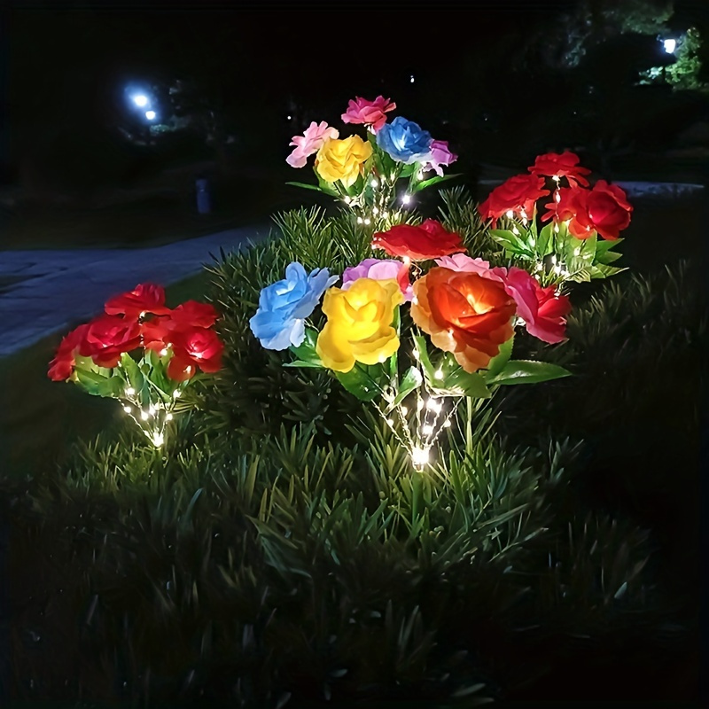 

Solar-powered Rose Led Lights - 7-heads Bundle, Waterproof & Patio Decor For Valentine's Day