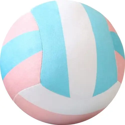 soft and fluffy volleyball plush pillow with filling vibrant striped design in white beige home decor or sports fan gift made of durable polyester fabric