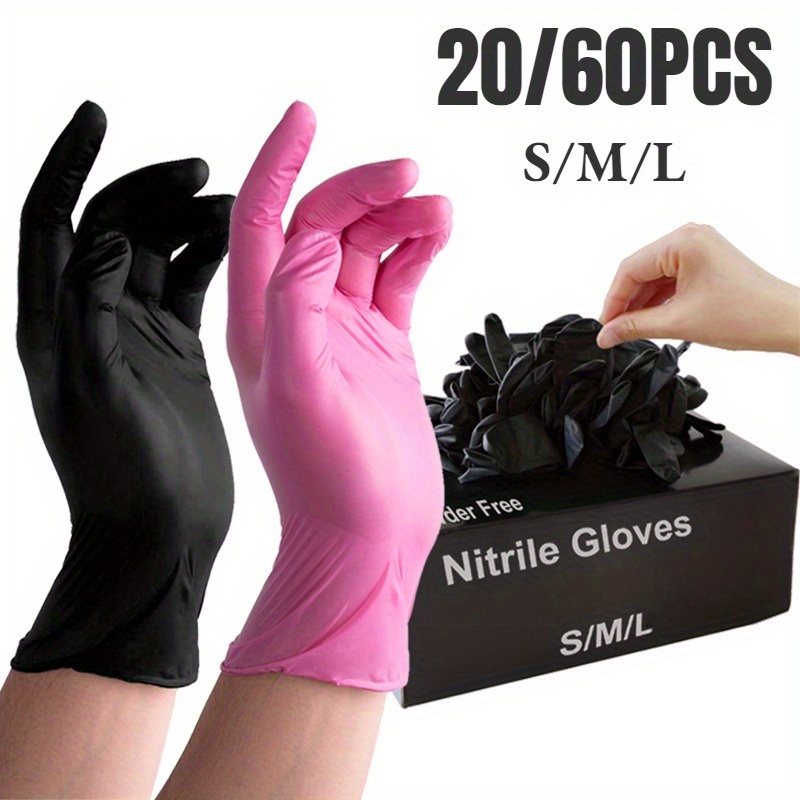 

20/60pcs Durable Nitrile Gloves - Waterproof, Elastic & Reusable For Household Cleaning, Kitchen, Bathroom, Car Wash - Lead-free Pvc Material
