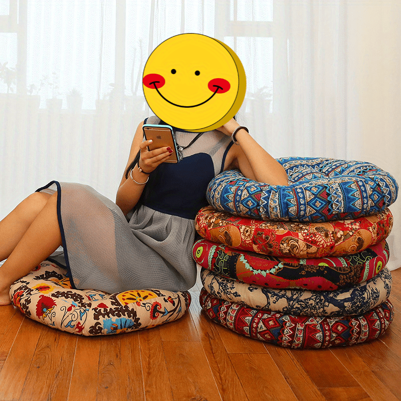 

Boho Chic Thick Round Cushion - Cotton Linen, Ethnic Fabric Floor Pillow For , Perfect For Living Room Decor Decorative Pillows For Couch Meditation Pillows For Sitting On Floor