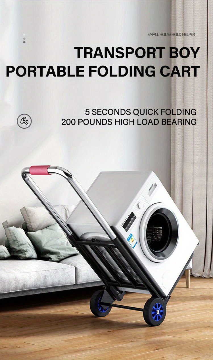 [Heavy-Duty Luggage Trolley] 130kg Max Load Heavy-Duty Folding Luggage Trolley, Metal & Silicone | Portable Shopping Cart Pulling Truck, 28mm Pipe Diameter, 160cm Stretch Length, with 3 Lashing Cords