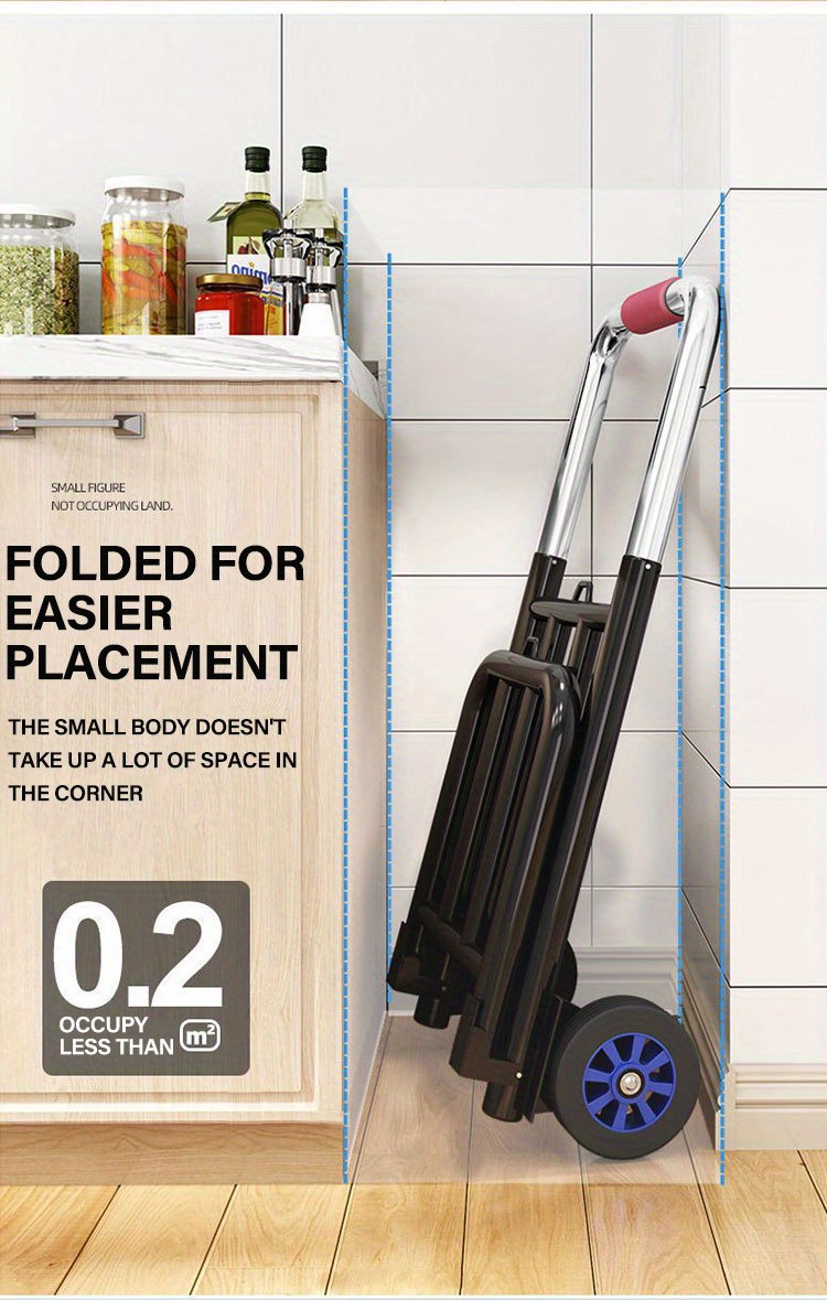 [Heavy-Duty Luggage Trolley] 130kg Max Load Heavy-Duty Folding Luggage Trolley, Metal & Silicone | Portable Shopping Cart Pulling Truck, 28mm Pipe Diameter, 160cm Stretch Length, with 3 Lashing Cords