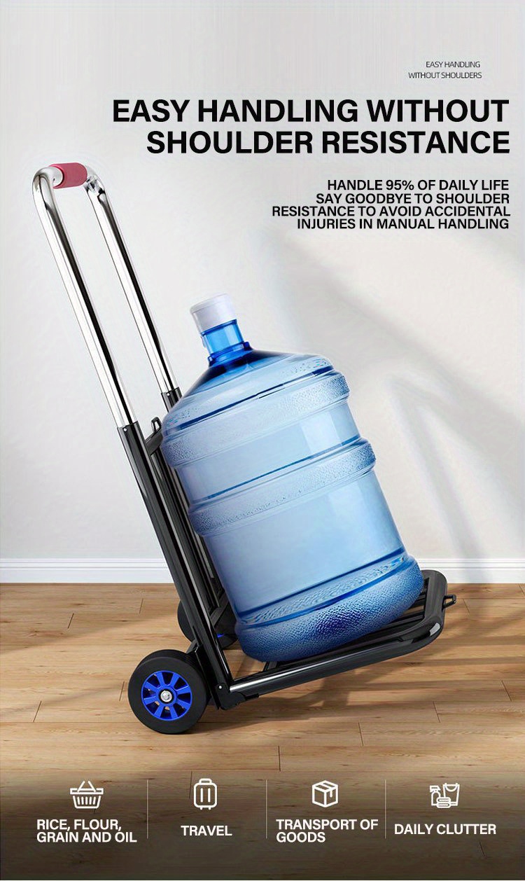 [Heavy-Duty Luggage Trolley] 130kg Max Load Heavy-Duty Folding Luggage Trolley, Metal & Silicone | Portable Shopping Cart Pulling Truck, 28mm Pipe Diameter, 160cm Stretch Length, with 3 Lashing Cords