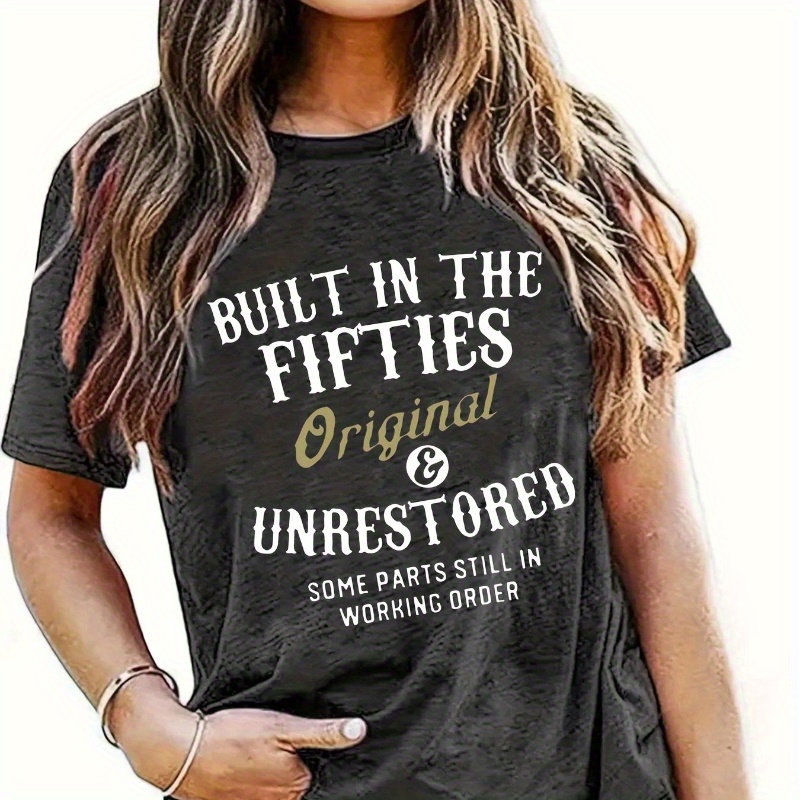 

Short-sleeved T-shirt With Letter Print, Casual Round Neck T-shirt, Women's Clothing