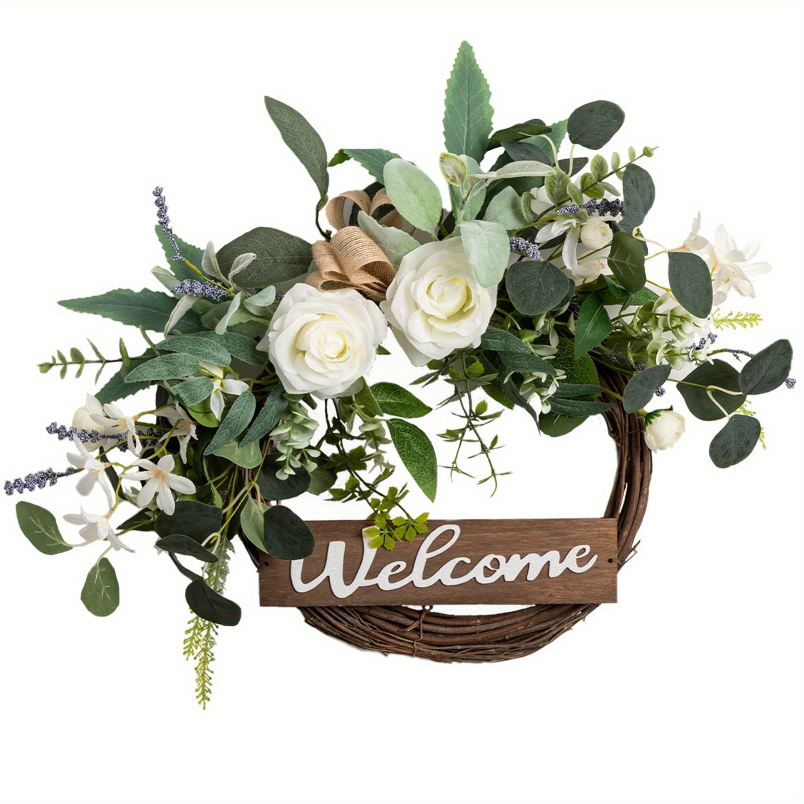 

Front Door Wreath With Welcome Artificial Eucalyptus Christmas Wreath 60.96 Cm Halloween Wreath For Front Door Autumn Wreath For Christmas Party Decorations, Welcome Wreath For All Seasons