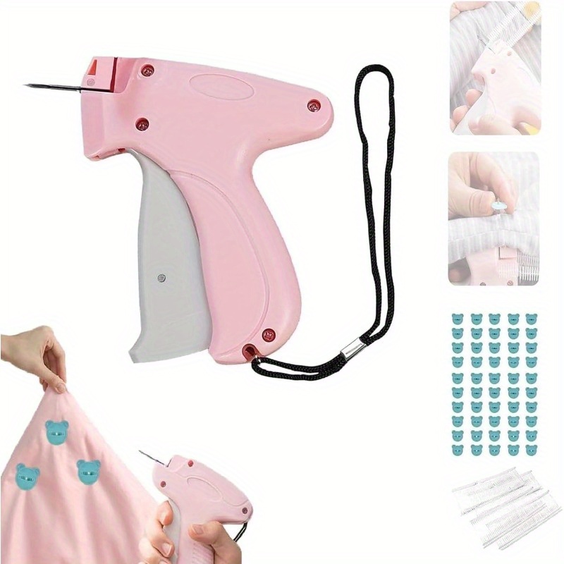 

Handheld Quick Stitch Sewing Gun With 50 Bear Buckles & 660 Plastic Needles - Portable Mini Quick Repair Garment Sewing Machine - Pink, No Battery Required