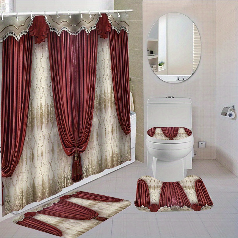 

Shower Curtain Set 12 , Bath Mat, U-shaped Rug & Lid - Polyester ,