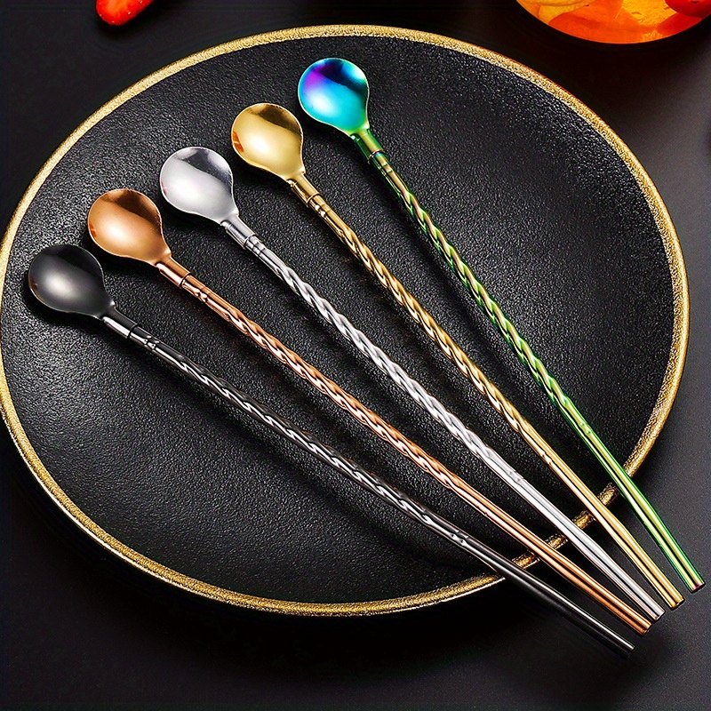 

5 Piece Stainless Steel Dual Function Spoon Straw Set For Dessert And Beverage - Creative Metal Drinking Straws With Baster Feature