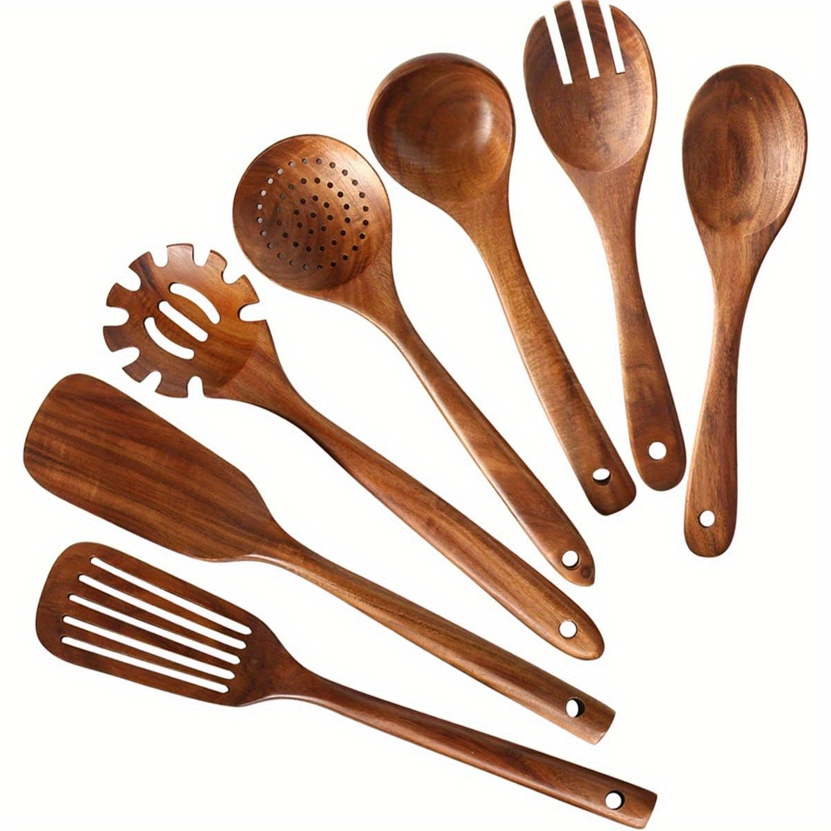 

Wooden Kitchen Utensils Set, Wooden Spoons For Cooking Natural Teak Wood Kitchen Spatula Set For Cooking Including Spoon Ladle Fork 7 Pack