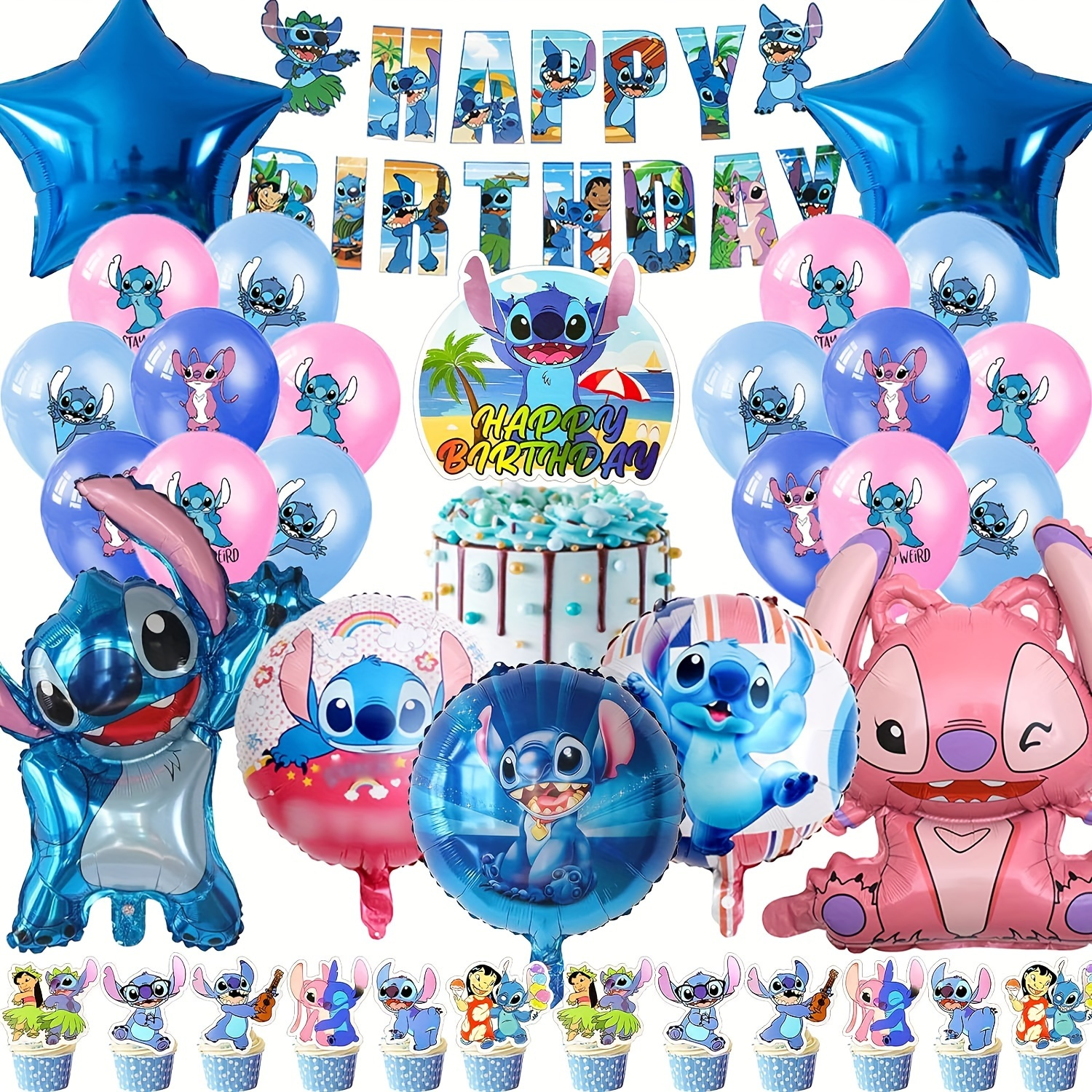 

Disney Stitch & Friends Birthday Party Kit - Aluminum Foil Balloons, Interstellar Theme Banner, Cake Topper & Spiral Charms - Perfect For Home Decor & Celebrations