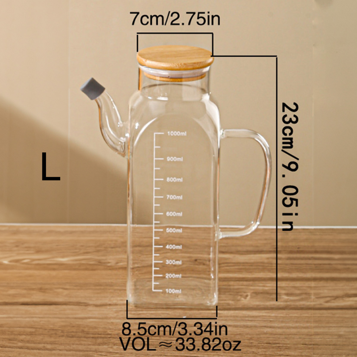 Leak-proof Borosilicate Glass Oil Dispenser With Measurement Marks - Perfect For Kitchen & Dining, Hand Wash Only