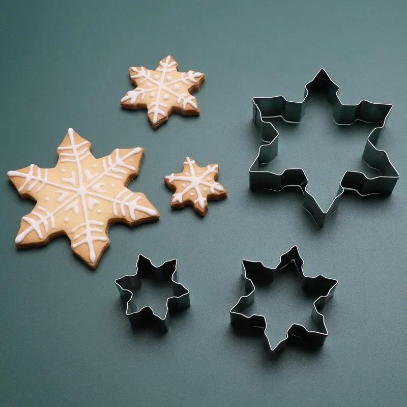 

3-piece Snowflake Cookie Cutter Set - Metal Biscuit Embossing Molds For Baking, Festive 3d Christmas Fondant And Pastry Shapes, Stainless Steel Kitchen Baking Accessories