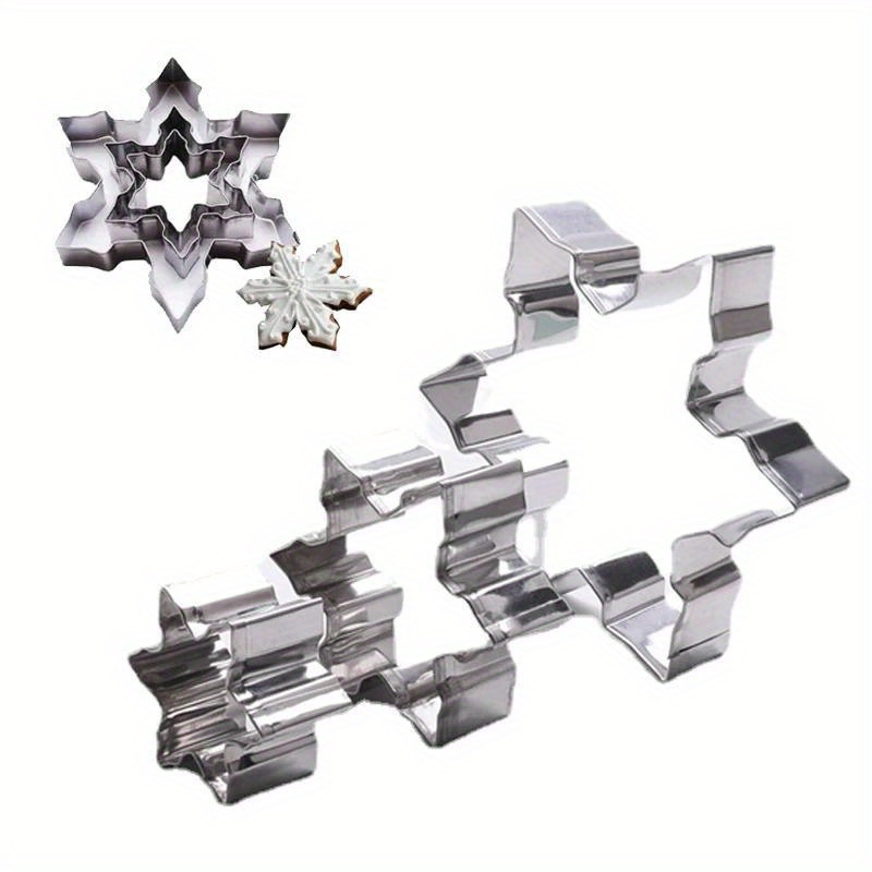 Image of 3pcs Set Of 3d Christmas Snowflake Stainless Steel Cookie Cutters - Fondant Biscuit Embossing Molds, Perfect For Holiday Baking, Baking Essentials|holiday Baking Tools|durable Baking Molds
