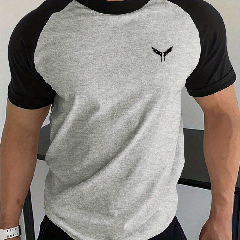 

Fashion Simple Light Luxury Wings Small Print Tee Shirt, Tees For Men, Casual Short Sleeve T-shirt For Summer