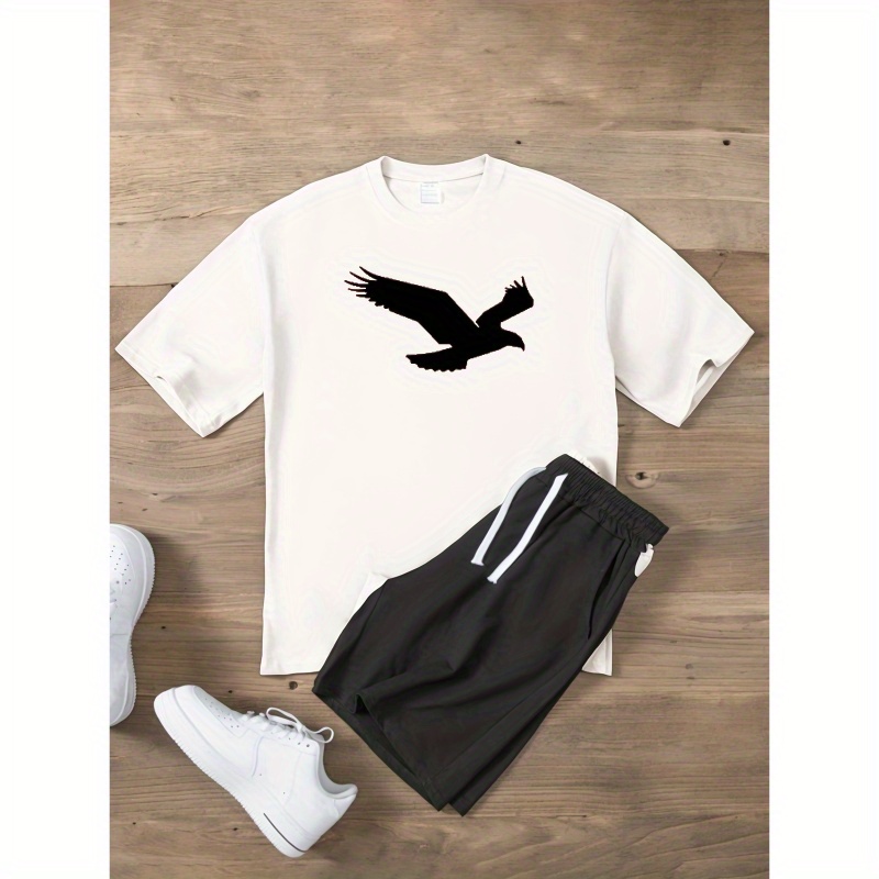 

Flying Eagle Printed, Heavy Cotton Men's Round Neck Short Sleeved T-shirt, Casual, Comfortable And Lightweight Top