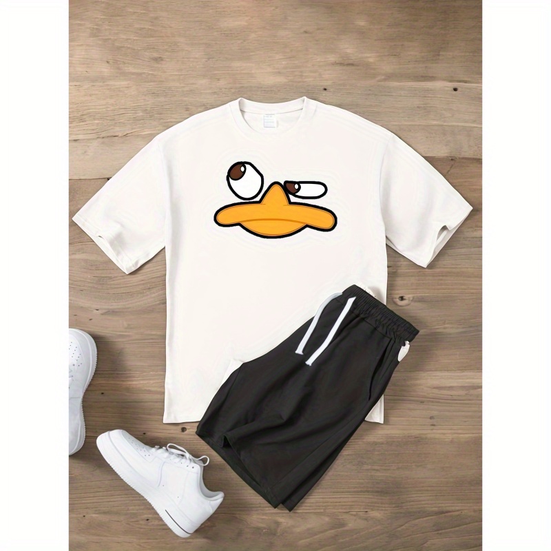 

Funny Face Of Duck Printed, Heavy Cotton Men's Round Neck Short Sleeved T-shirt, Casual, Comfortable And Lightweight Top