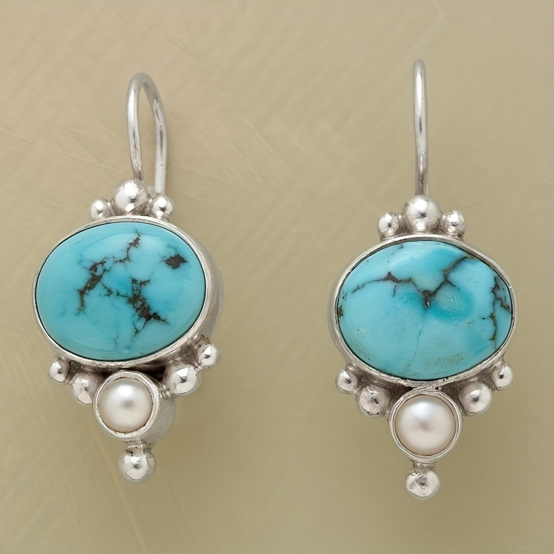 

Bohemian Turquoise Dangle Earrings - Ethnic Style Silver Plated Jewelry For Women