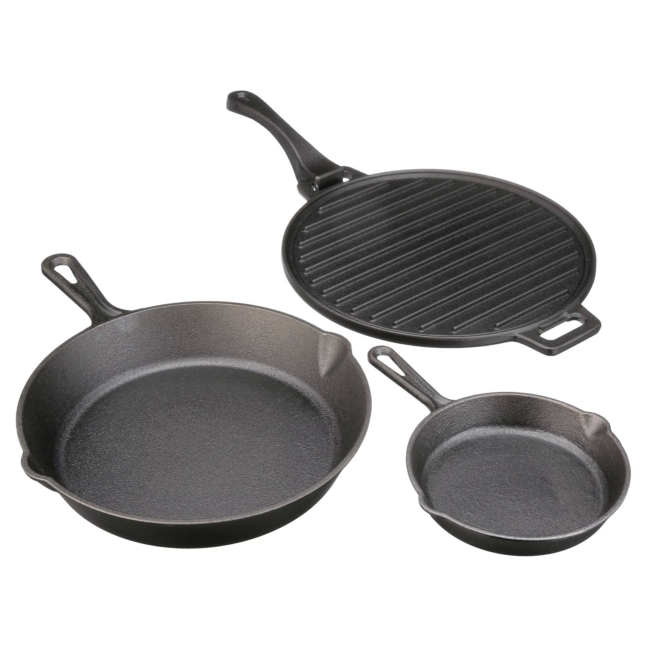 

4-piece Cast Set With Handles And Griddle, Pre-seasoned, 6", 10.5", 11