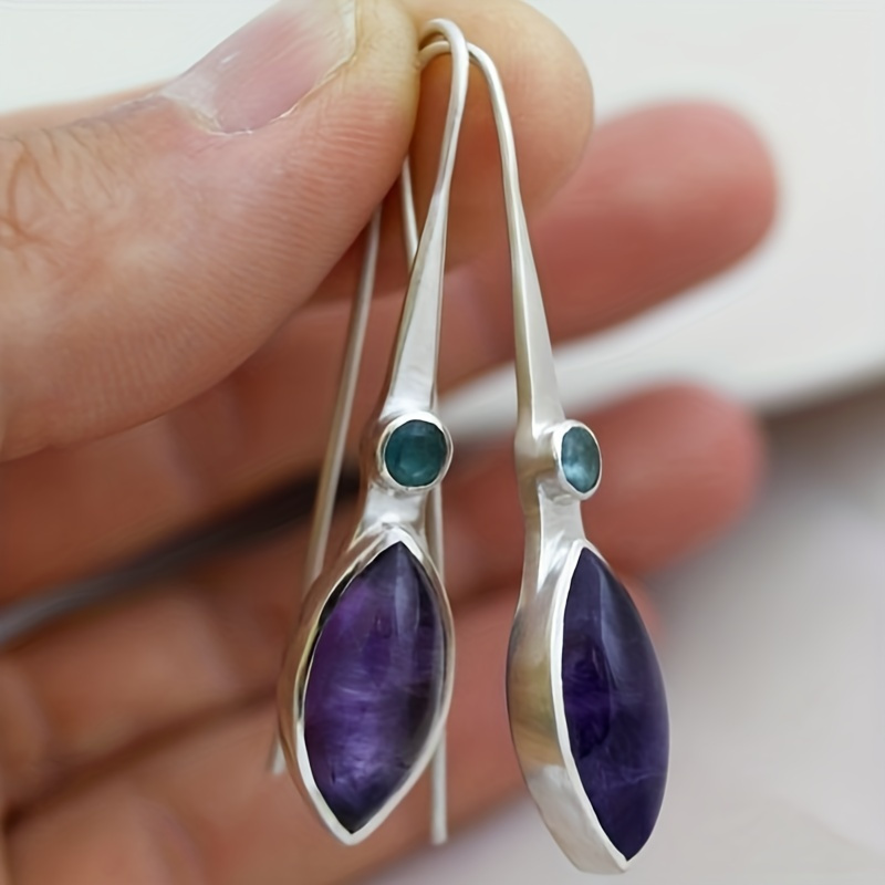 

Elegant Purple Zirconia Hook Earrings - Zinc Alloy Silvery Plated Jewelry For Women - Perfect Gift For Any