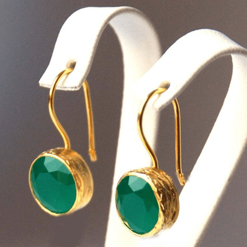 

Elegant Round Emerald Synthetic Gemstone Earrings For Women - Zinc Alloy Jewelry For Banquets, Parties, And Gifts