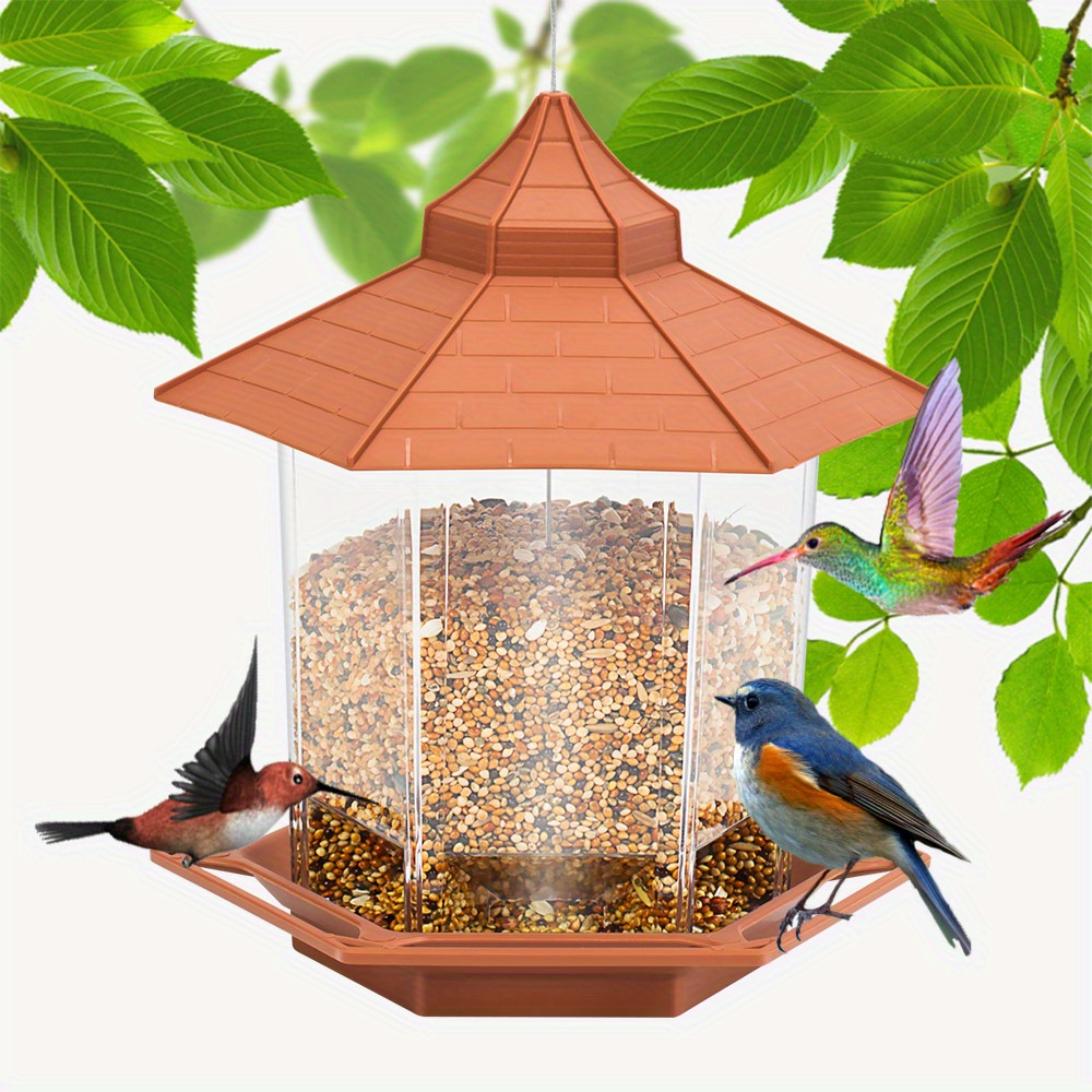 

Large Capacity Outdoor Hanging Bird Feeder Set, Automatic Food Dispenser, Rainproof And Waterproof, Hexagonal Design, Sparrow Feeding House With Hanging Rope, Garden Decor, Bird Feeding, Decor