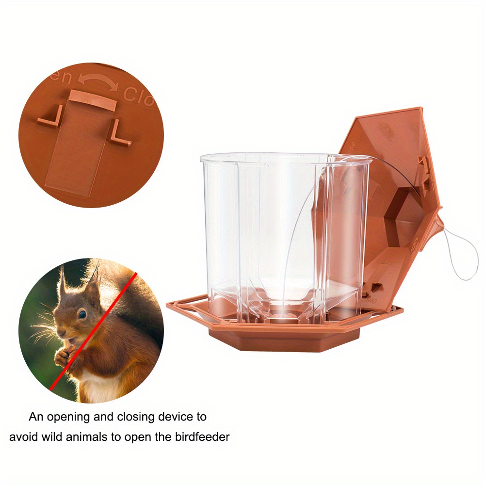 large capacity outdoor hanging bird feeder set automatic food dispenser rainproof and waterproof hexagonal   design sparrow feeding house with hanging rope garden decor bird feeding courtyard decor Product details 4